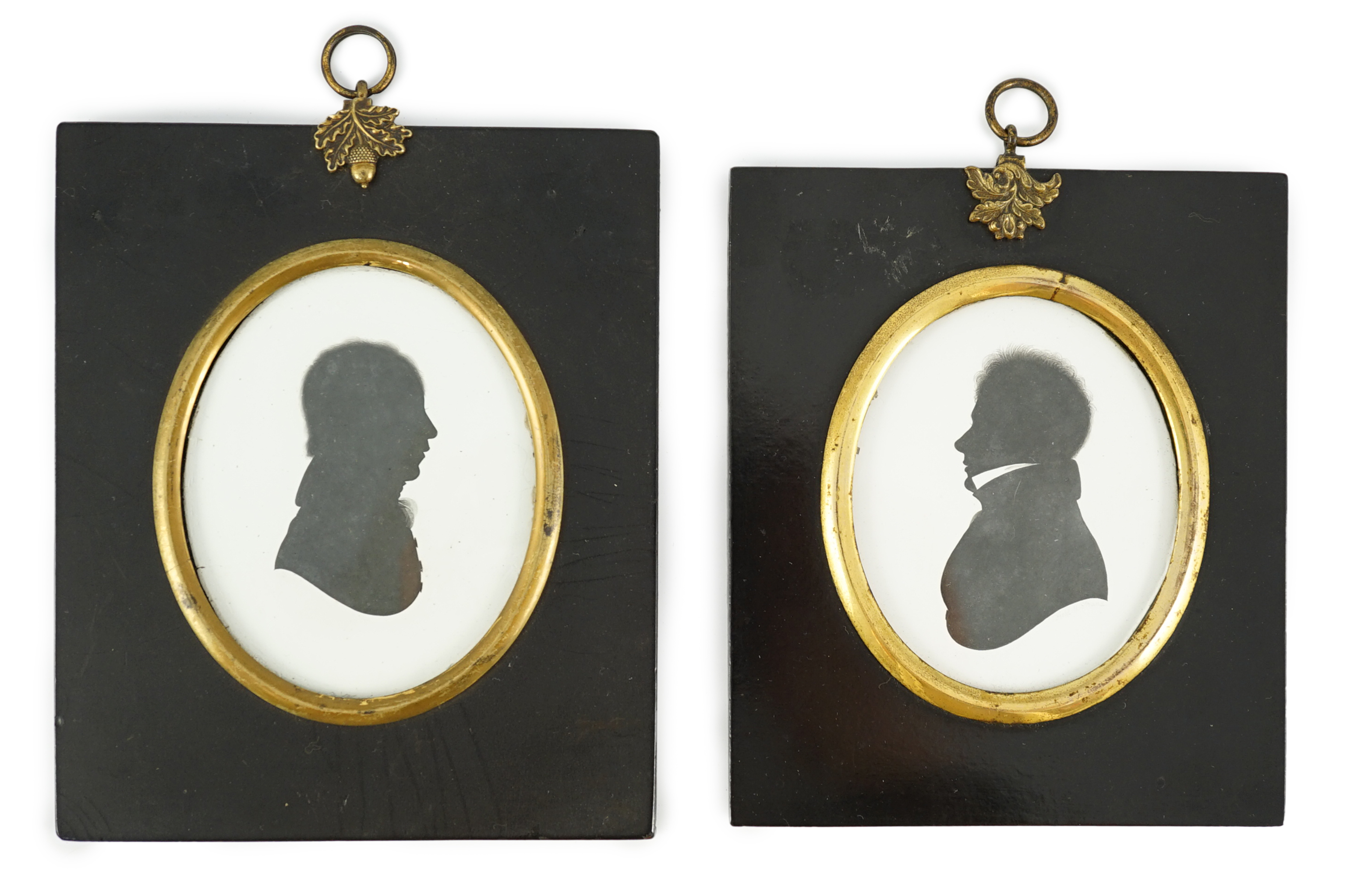 John Miers (1756-1821) and John Field (1772-1848), Silhouettes of a gentlemen, painted plaster (2), 8.5 x 7cm. & 7.8 x 6.5cm.